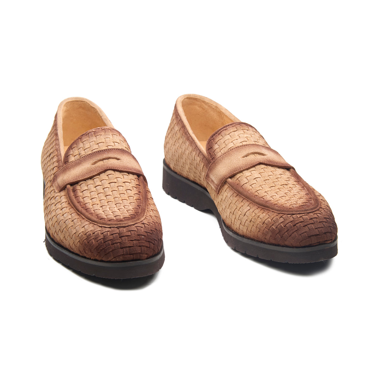 Kirby, Comfort Penny Loafers - Beige Woven Suede