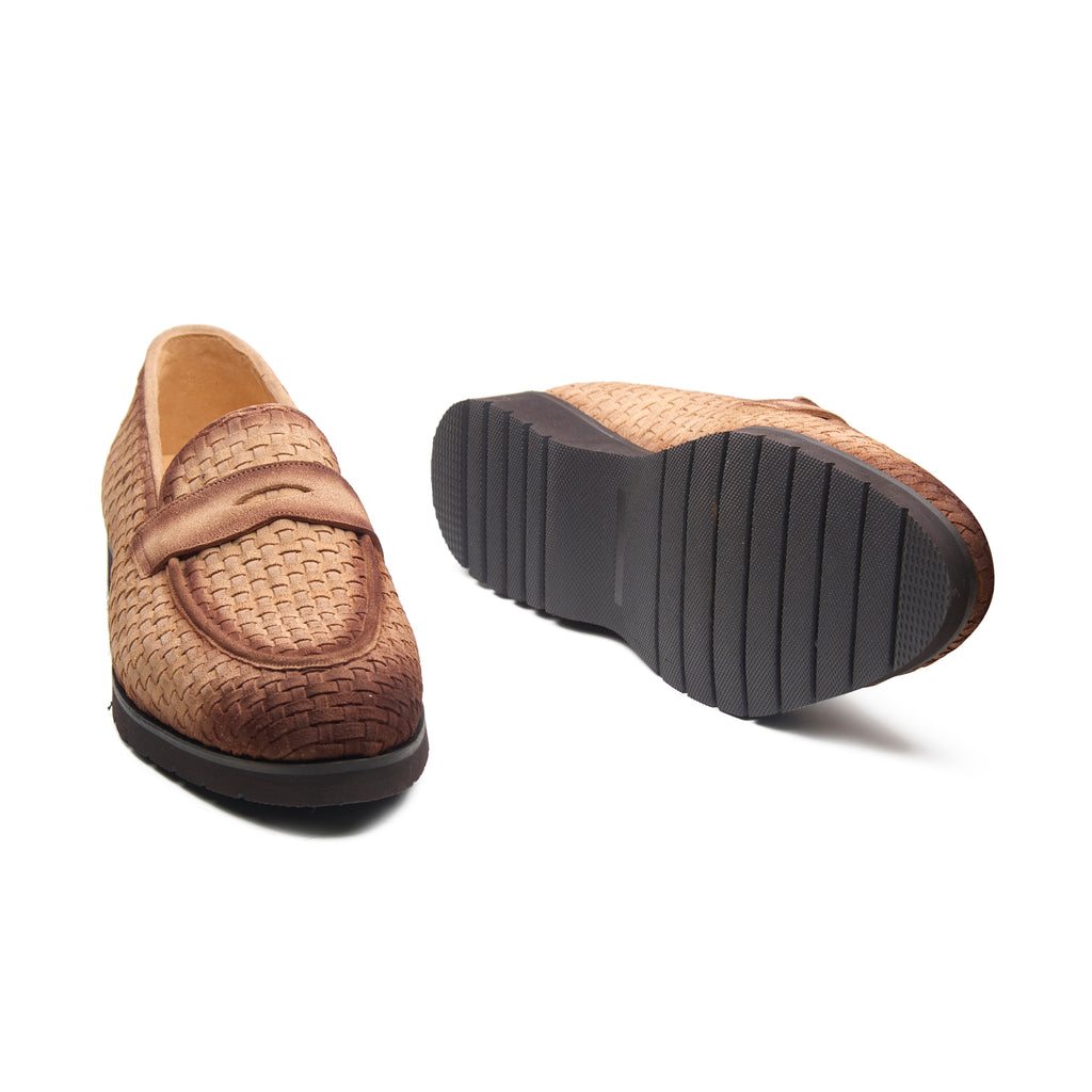 Kirby, Comfort Penny Loafers - Beige Woven Suede
