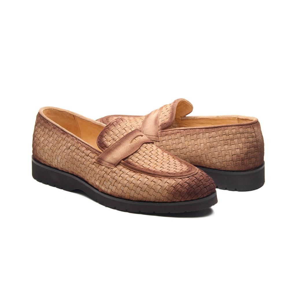 Kirby, Comfort Penny Loafers - Beige Woven Suede
