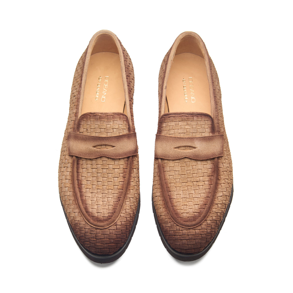 Kirby, Comfort Penny Loafers - Beige Woven Suede