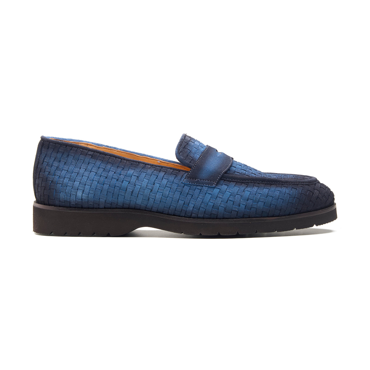 Kirby, Comfort Penny Loafers - Navy Woven Suede