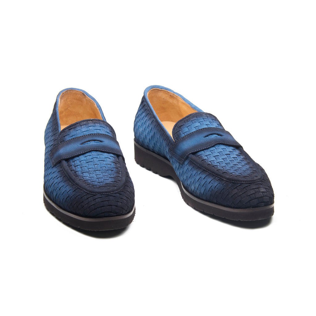 Kirby, Comfort Penny Loafers - Navy Woven Suede