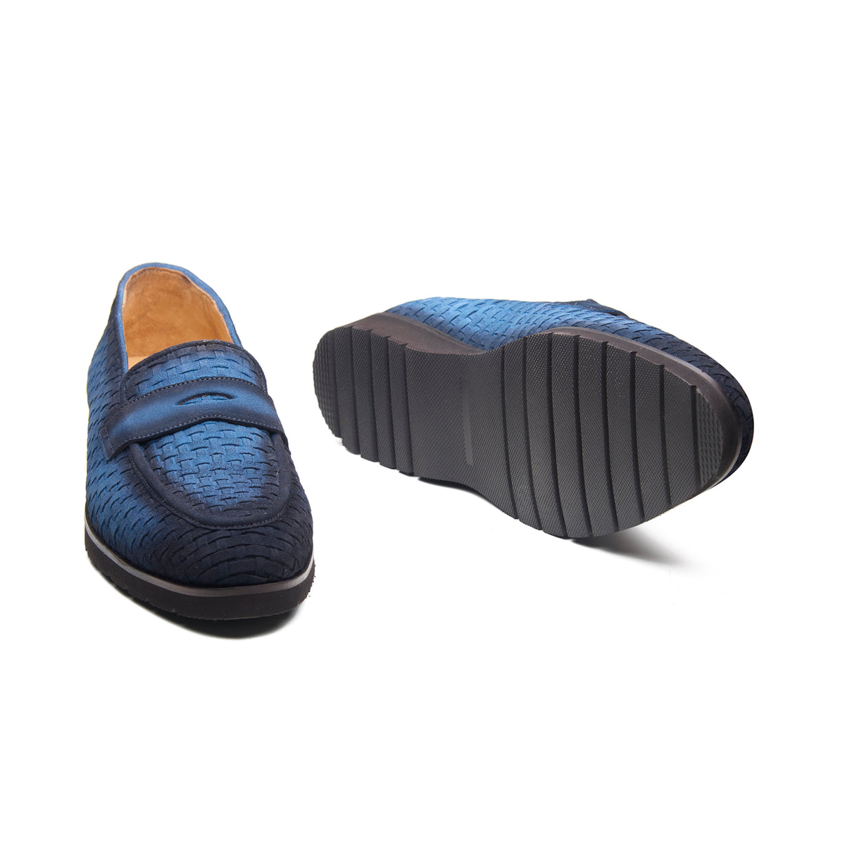 Kirby, Comfort Penny Loafers - Navy Woven Suede