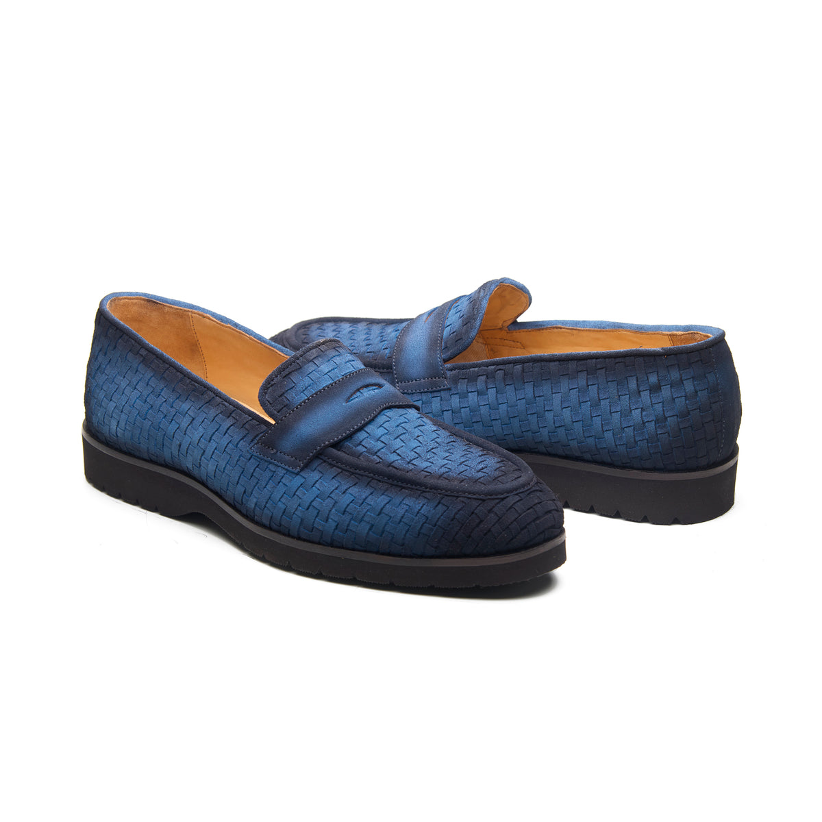 Kirby, Comfort Penny Loafers - Navy Woven Suede