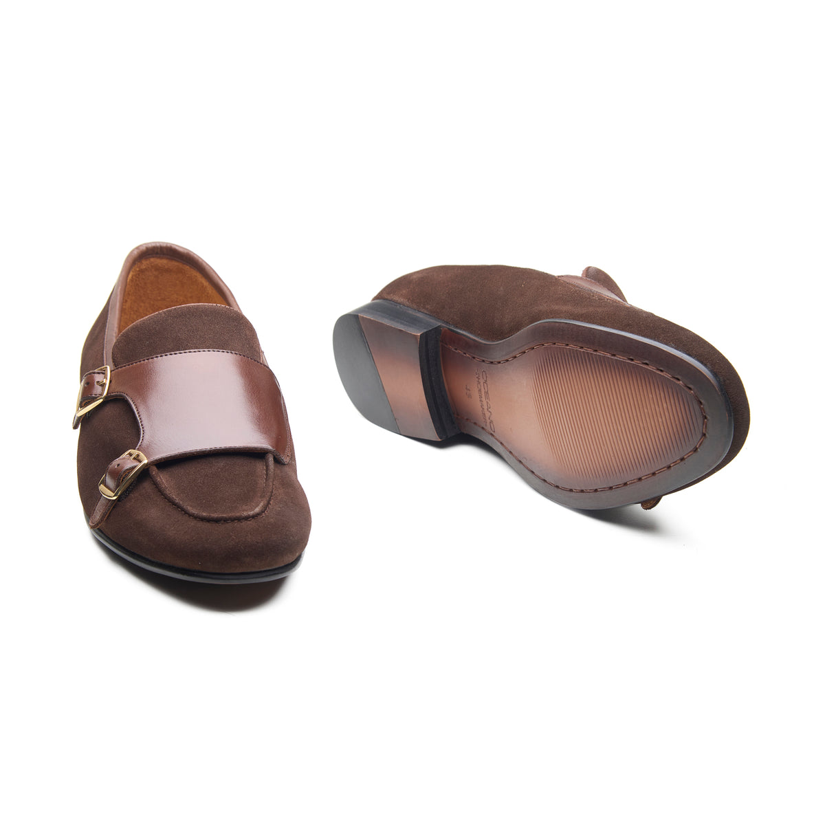 Andreya, Monk Loafers - Brown Suede + Smooth Grain