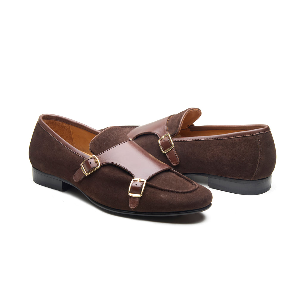 Andreya, Monk Loafers - Brown Suede + Smooth Grain