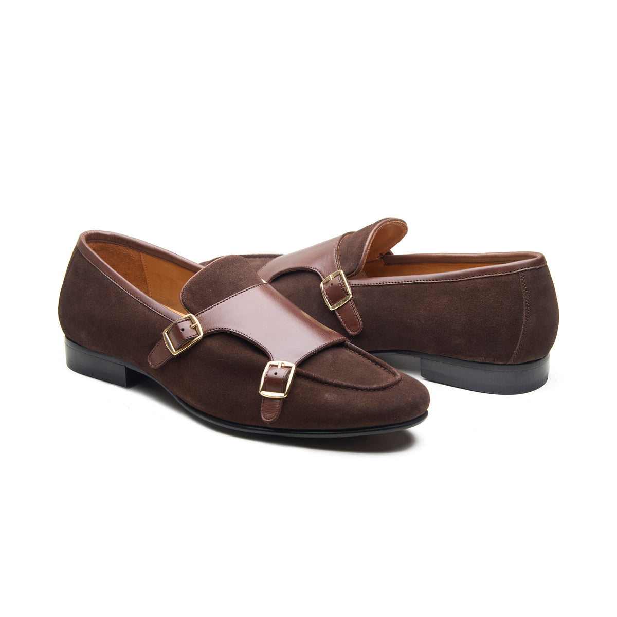 Andreya, Monk Loafers - Brown Suede + Smooth Grain