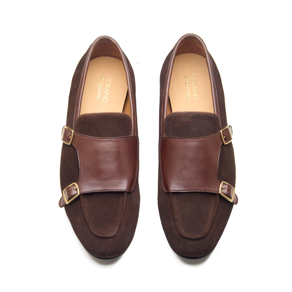 Andreya, Monk Loafers - Brown Suede + Smooth Grain