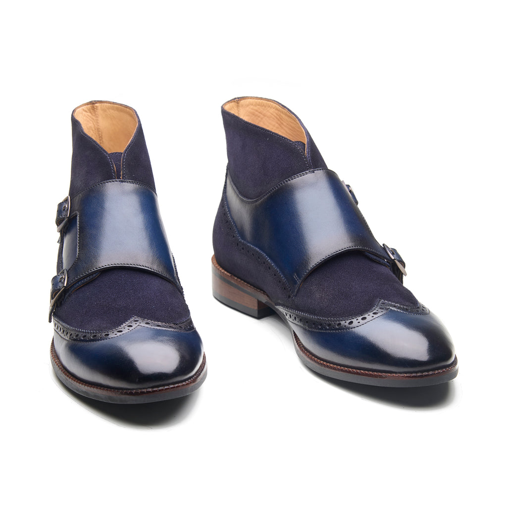 Lewis, Wingtip Monk Boot - Navy