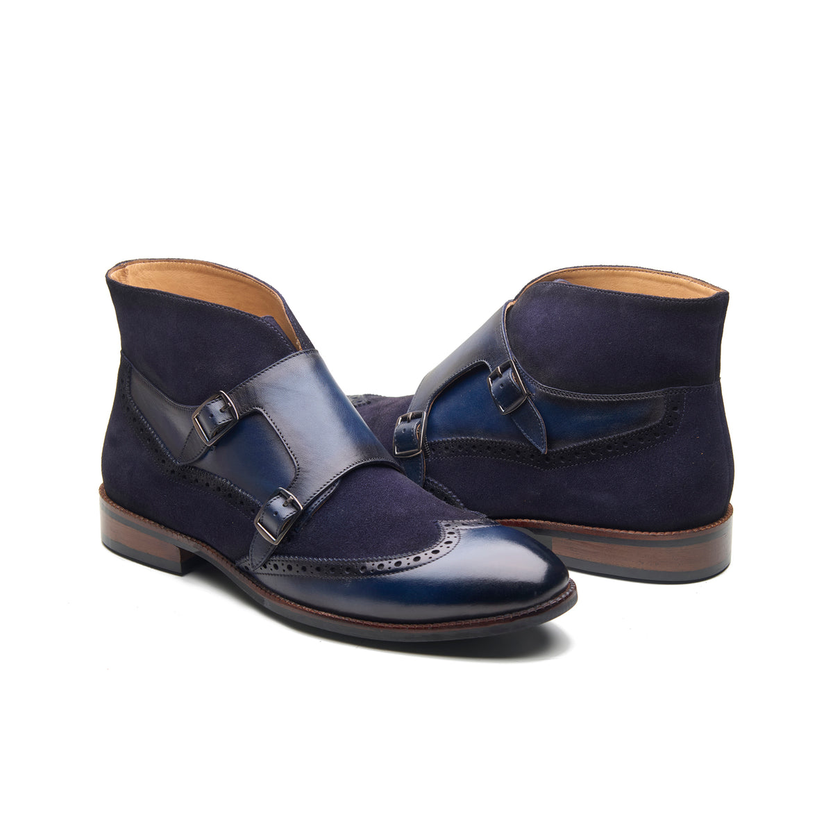 Lewis, Wingtip Monk Boot - Navy