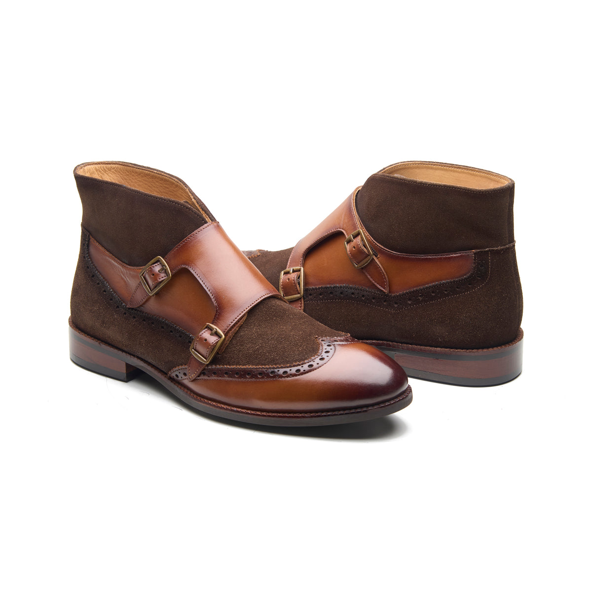 Lewis, Wingtip Monk Boot - Tan Crust + Brown Suede