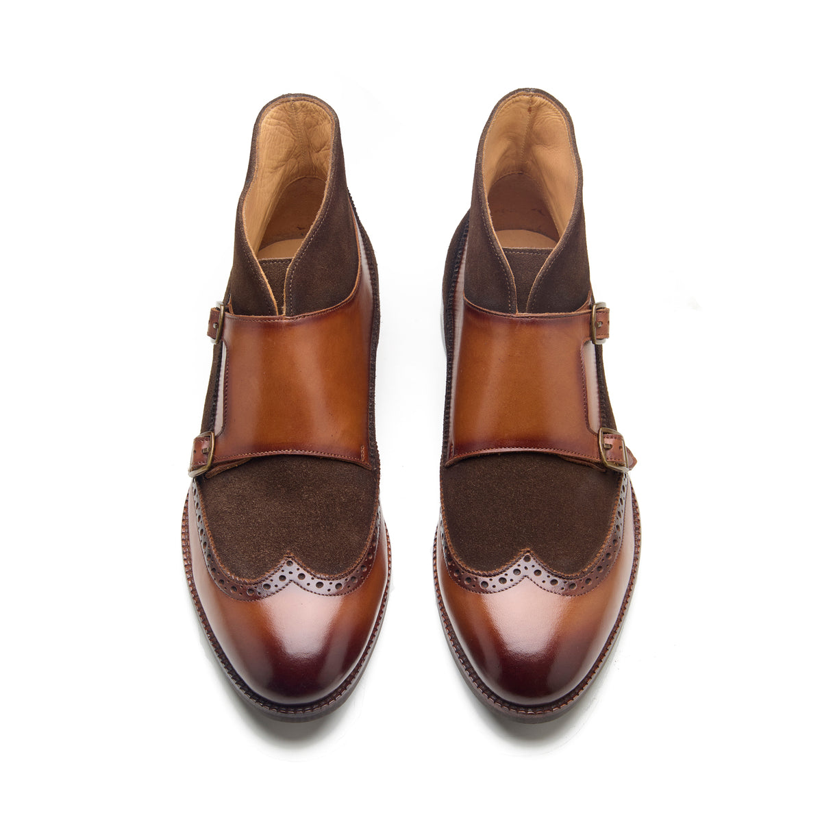 Lewis, Wingtip Monk Boot - Tan Crust + Brown Suede
