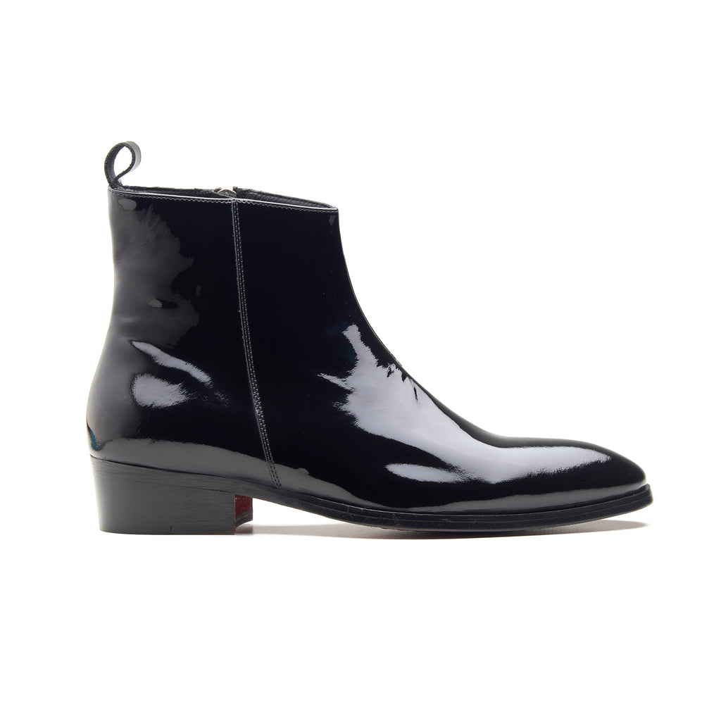 Cash, Zipper Boots - Black Patent