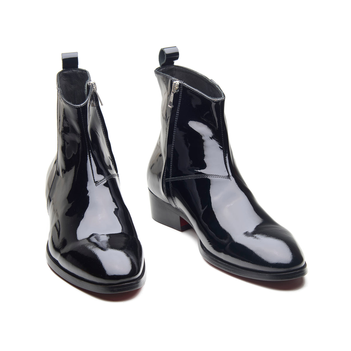 Cash, Zipper Boots - Black Patent