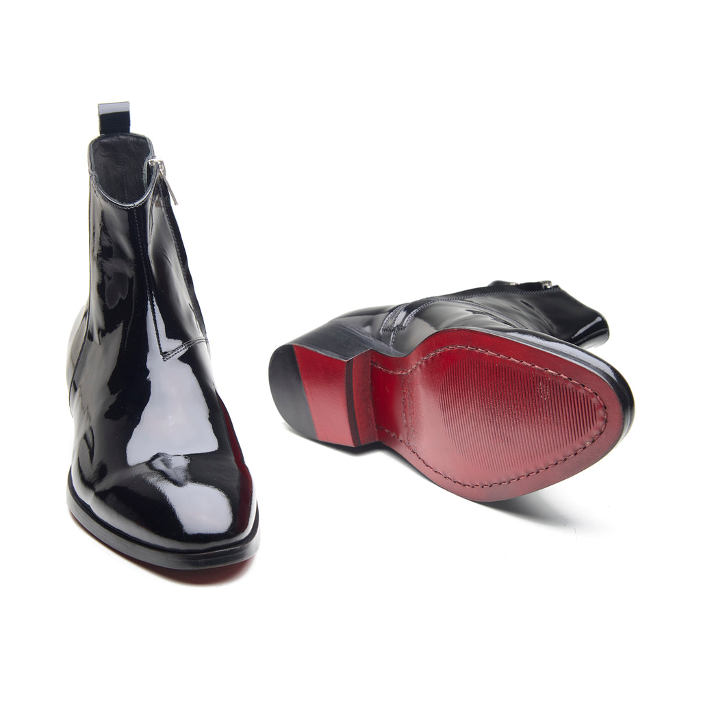 Cash, Zipper Boots - Black Patent