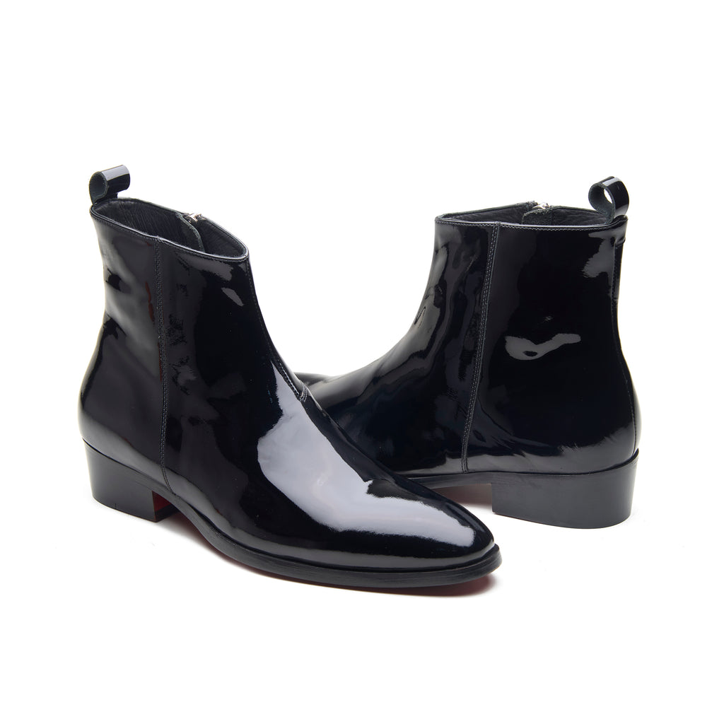 Cash, Zipper Boots - Black Patent